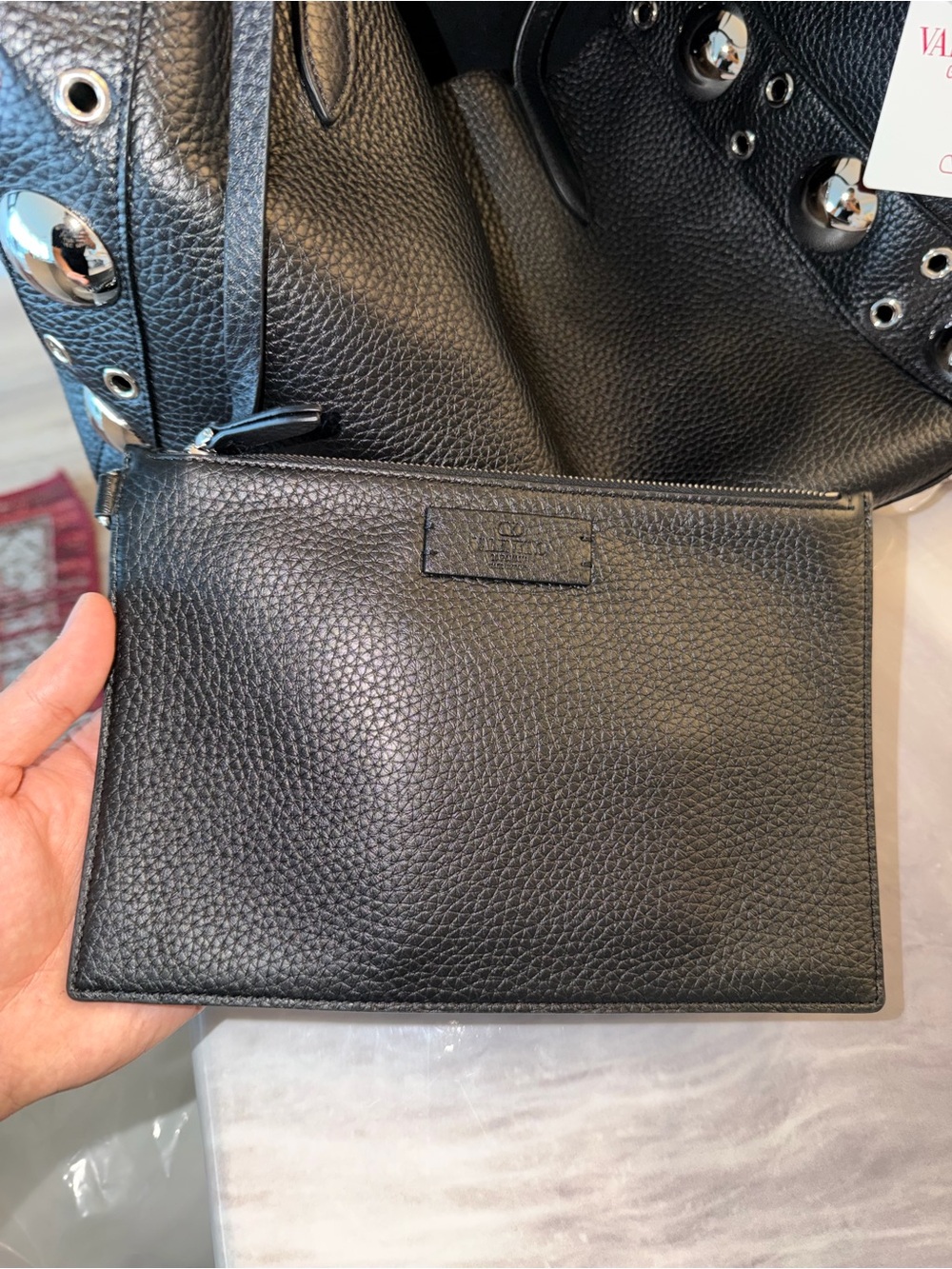 Valentino Garavani Black Pebbled Leather Tote with Silver Studs (Nellcôte) - Picture 4 of 9